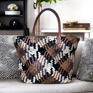 Reine Italian Cowhide Leather Handwoven Large Tote Bag.